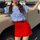 Short-sleeve Crinkled Top / A-line Mini Skirt