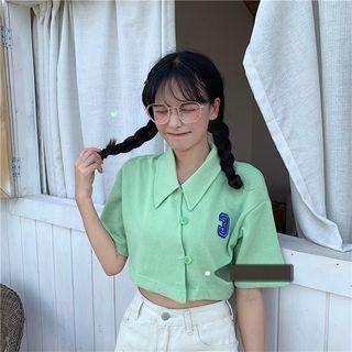 Short-sleeve Number 3 Cropped Knit Top