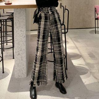 High-waist Wide-leg Tweed Pants