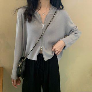 Long-sleeve Zipped Knit Cardigan