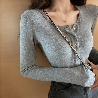 Plain Long-sleeve Single-breasted Top
