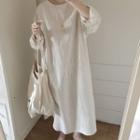 Pinstriped Long-sleeve Midi Dress With Cord Off-white - One Size