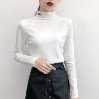 Mock Neck Long Sleeve Ribbed Knit Top