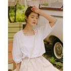 Square-neck Pintuck Blouse One Size