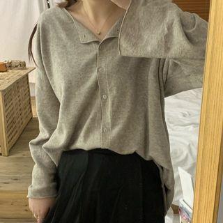 Knitted Loose-fit Cardigan Beige - One Size