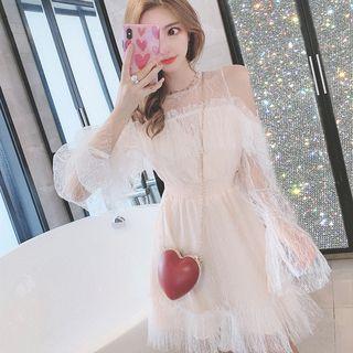 Cold Shoulder Lace Panel Long-sleeve A-line Dress