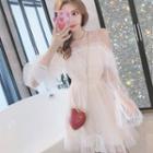Cold Shoulder Lace Panel Long-sleeve A-line Dress