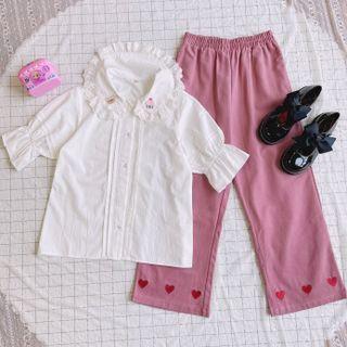 Short-sleeve Embroidered Lace Trim Shirt / Shirt