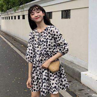 Print Puff-sleeve A-line Dress