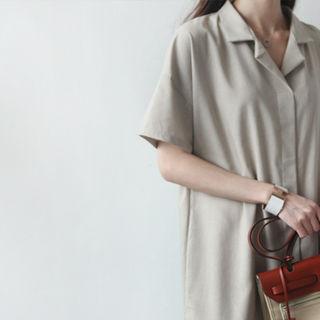 Linen Blend Collared Midi Dress