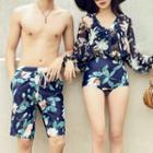 Couple Matching Floral Print Long Sleeve Swimsuit / Bikini Top / Swim Shorts