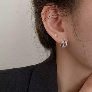 Geometric Sterling Silver Hoop Earring 1 Pair - 925 Silver - Silver - One Size