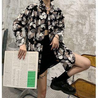 Couple Matching Long Sleeve Maple Leaf Print Shirt As Shown In Figure - One Size