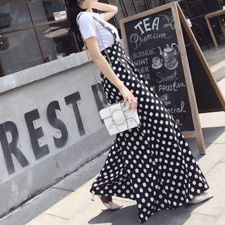Short-sleeve Plain T-shirt / Dotted Wide-leg Jumper Pants / Set