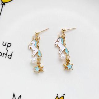 Faux Pearl Unicorn Star Dangle Earring