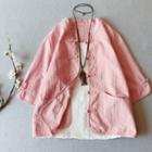 3/4-sleeve Frog-button Linen Blouse