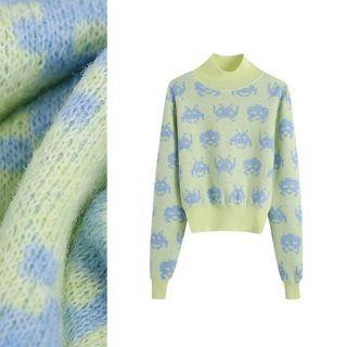 Mock Neck Cartoon Jacquard Sweater