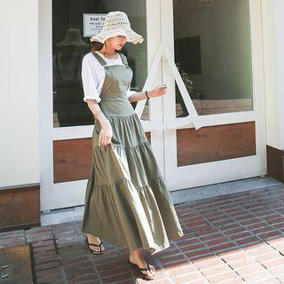 Tiered A-line Maxi Pinafore Dress