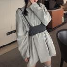 Set: Long-sleeve Mini T-shirt Dress + Knit Cropped Camisole Top