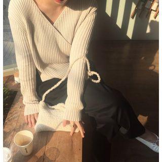 V-neck Knit Top Almond - One Size