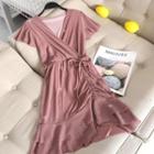 V-neck Short-sleeve Drawstring Dress