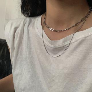 Alloy Layered Necklace 1 Pc - Silver - One Size