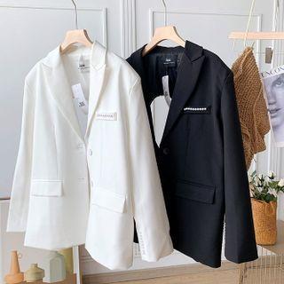 Plain Faux Pearl Heart-cutout Blazer