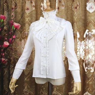 Bow Lace Trim Ruffled Chiffon Blouse