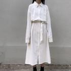 Long-sleeve Plain Split Shirt Dress