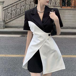 Mock Two-piece Short-sleeve Two-tone Blazer