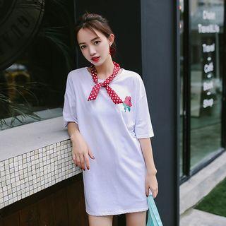 Flower Print Elbow Sleeve T-shirt Dress