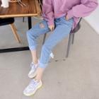 High-waist Distressed Relaxed-fit Jeans