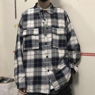 Front-pocket Plaid Long-sleeve Casual Shirt
