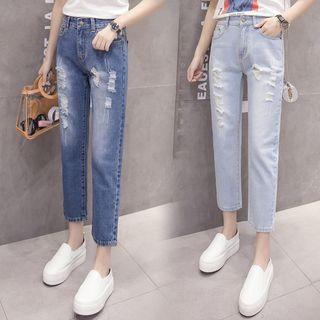 Ripped Crop Straight Fit Jeans