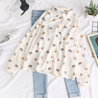 Animal Print Long-sleeve Shirt Off-white - One Size