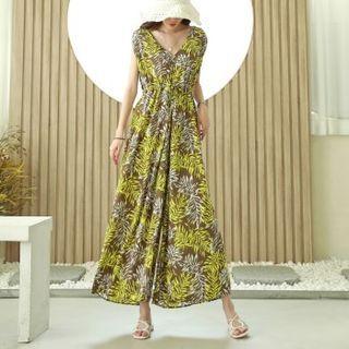 Sleeveless Tie-back Foliage Jumpsuit