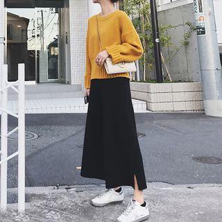 Set: Plain Sweater + Wide-leg Pants