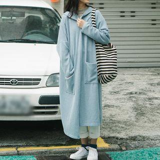 Open Front Hooded Knit Jacket Blue - One Size