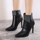 Faux Leather Rhinestone Panel Stiletto Ankle Boots