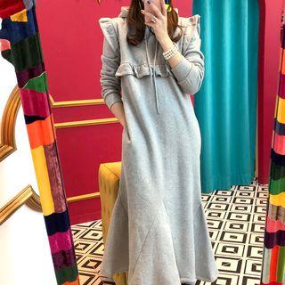 Frill-trim Midi Hoodie Dress