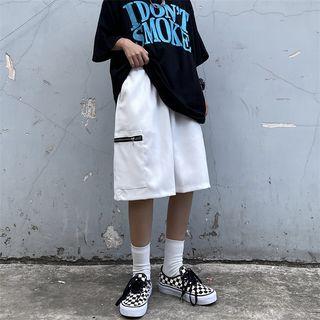 Drawstring Waist Zip-detail Cargo Shorts