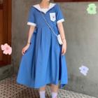 Color-block Short-sleeve A-line Dress
