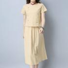 Set: Pocketed Short Sleeve T-shirt + Plain Midi Skirt