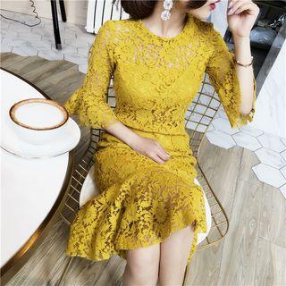 Elbow Sleeve Midi Lace Dress