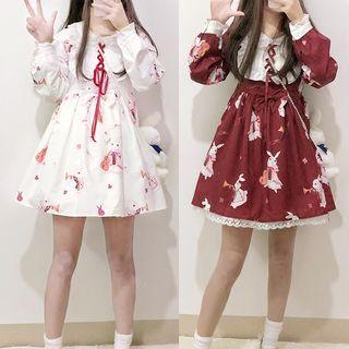 Long-sleeve Rabbit Print Mini A-line Lolita Dress