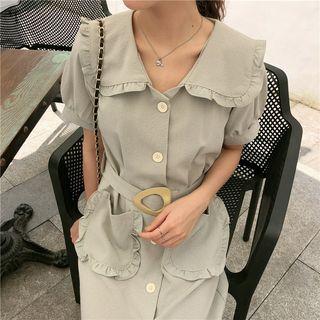 Plain Lapel Collar Midi Dress