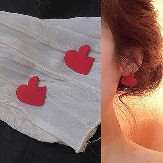 Heart Earring 0133a# - 1 Pair - Silver Needle - Heart - Red - One Size