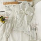 Sheer Lace-panel Tie-neckline Crop Shirt