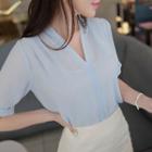 V-neck Roll-up Pleated Blouse