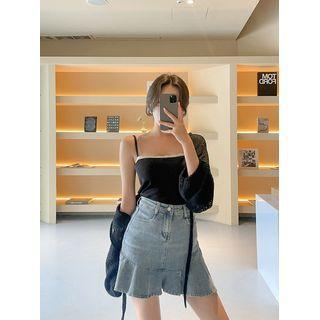 Ruffled Denim Miniskirt